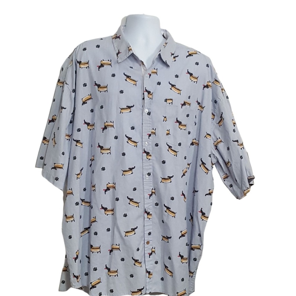Blue Gear Shirt Men's Size 5XL Button Up Hot Dog Weiner Dachshund Blue